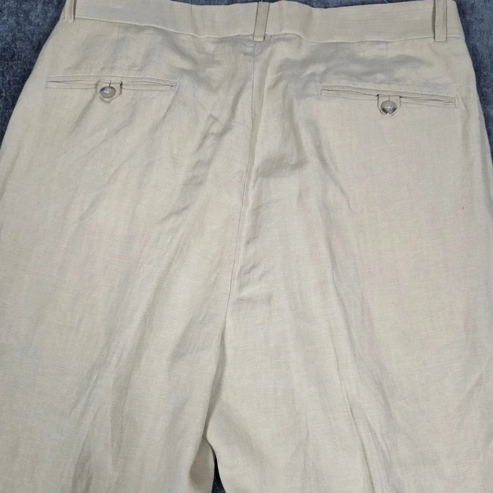 Polo Ralph Lauren Mens 34x28 Linen Silk Pleated Trousers Dress Pants Tan Khaki